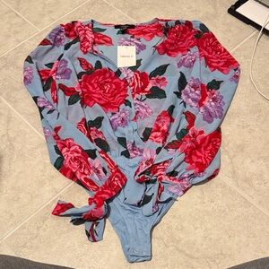 Forever 21 Floral Bodysuit with Red and Purple Accents